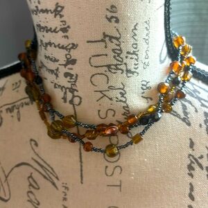 Brown and Black Beaded Choker Necklace with Intricate Texture